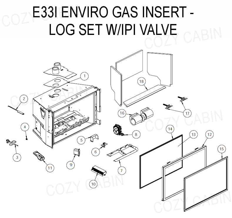 E33I Gas Insert with Log Set and Proflame IPI Valve (April 1, 2019 - >) #C-15552